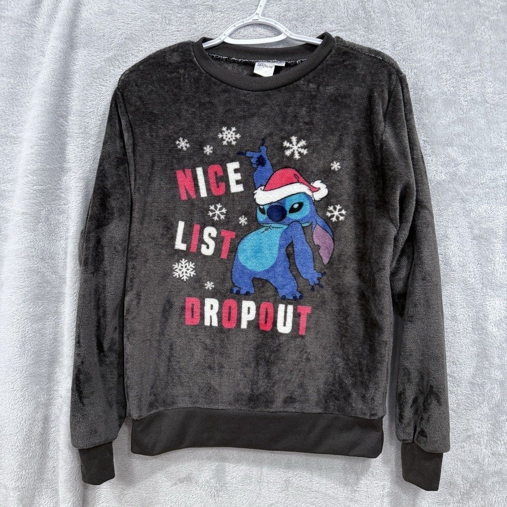 Disney's Stitch Christmas Nice List Dropout Graphic Fleece Pullover Youth Medium